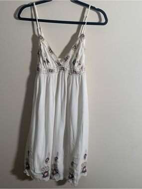 CR White Spaghetti Strap Embroidered Sundress sz Small side zip fairy core